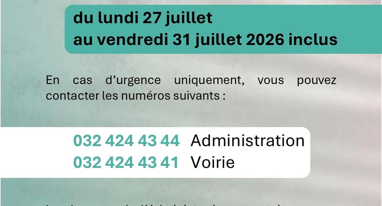 Fermeture du bureau communal - Vacances